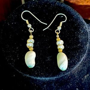 Blue Tinted Peal Silver Earrings